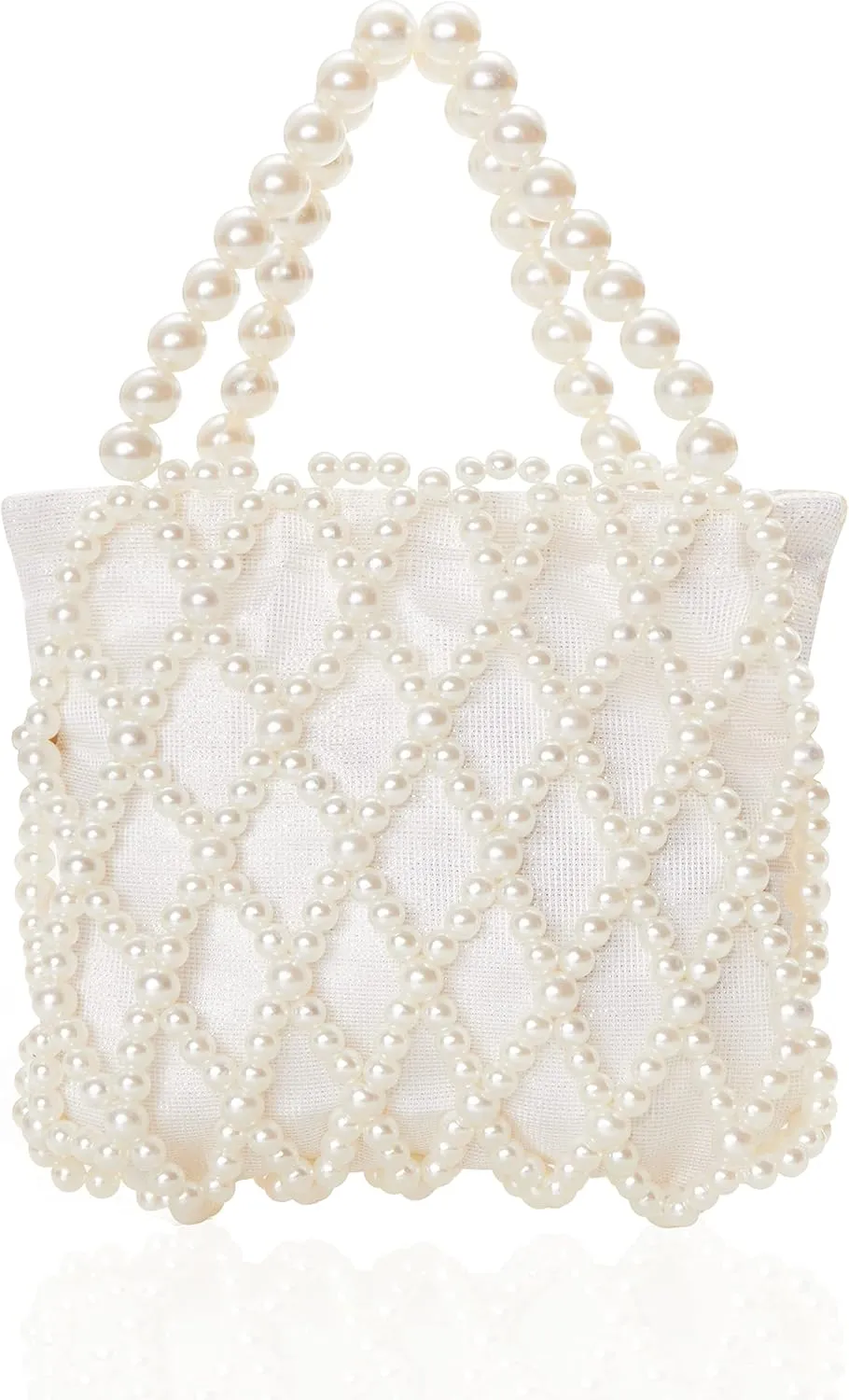BABEYOND Women Pearl Clutch Purse - Bucket Beaded Bridal Evening Bag Formal Reticulated Bag with Inner Bag for Party Wedding