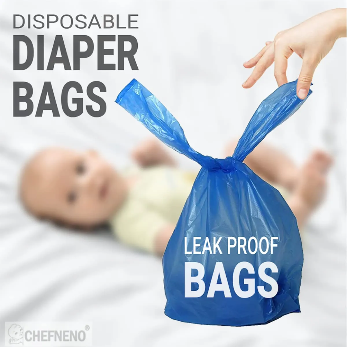 Baby Diaper Bag Disposable (500 Count, Blue) Fresh Baby Powder Scented Easy Tie Handles Bulk Diaper Sacks Disposable Dog Poop Bags Cat Litter Clump & Poop Bags Sanitary Pads Disposal Bags (500 Bags)