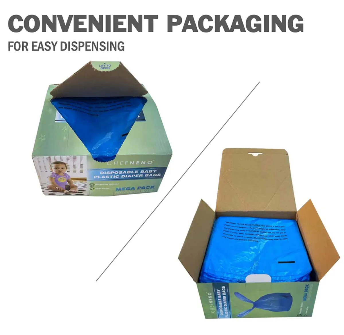 Baby Diaper Bag Disposable (500 Count, Blue) Fresh Baby Powder Scented Easy Tie Handles Bulk Diaper Sacks Disposable Dog Poop Bags Cat Litter Clump & Poop Bags Sanitary Pads Disposal Bags (500 Bags)