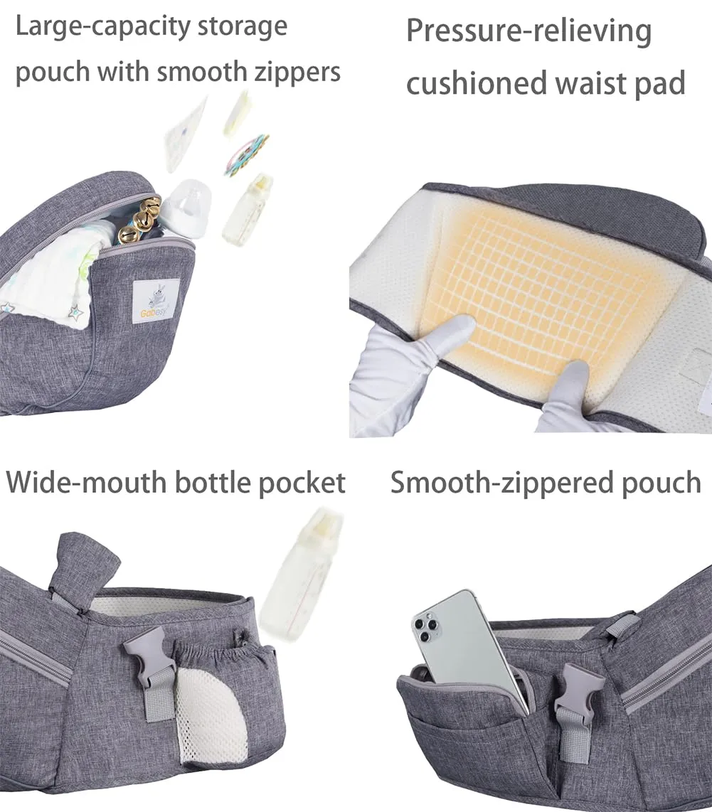 Baby Hip Seat Carrier Baby Waist Stool for Child Infant Toddler with Adjustable Strap Buckle Pocket Soft Inner Huge Storage (Khaki)