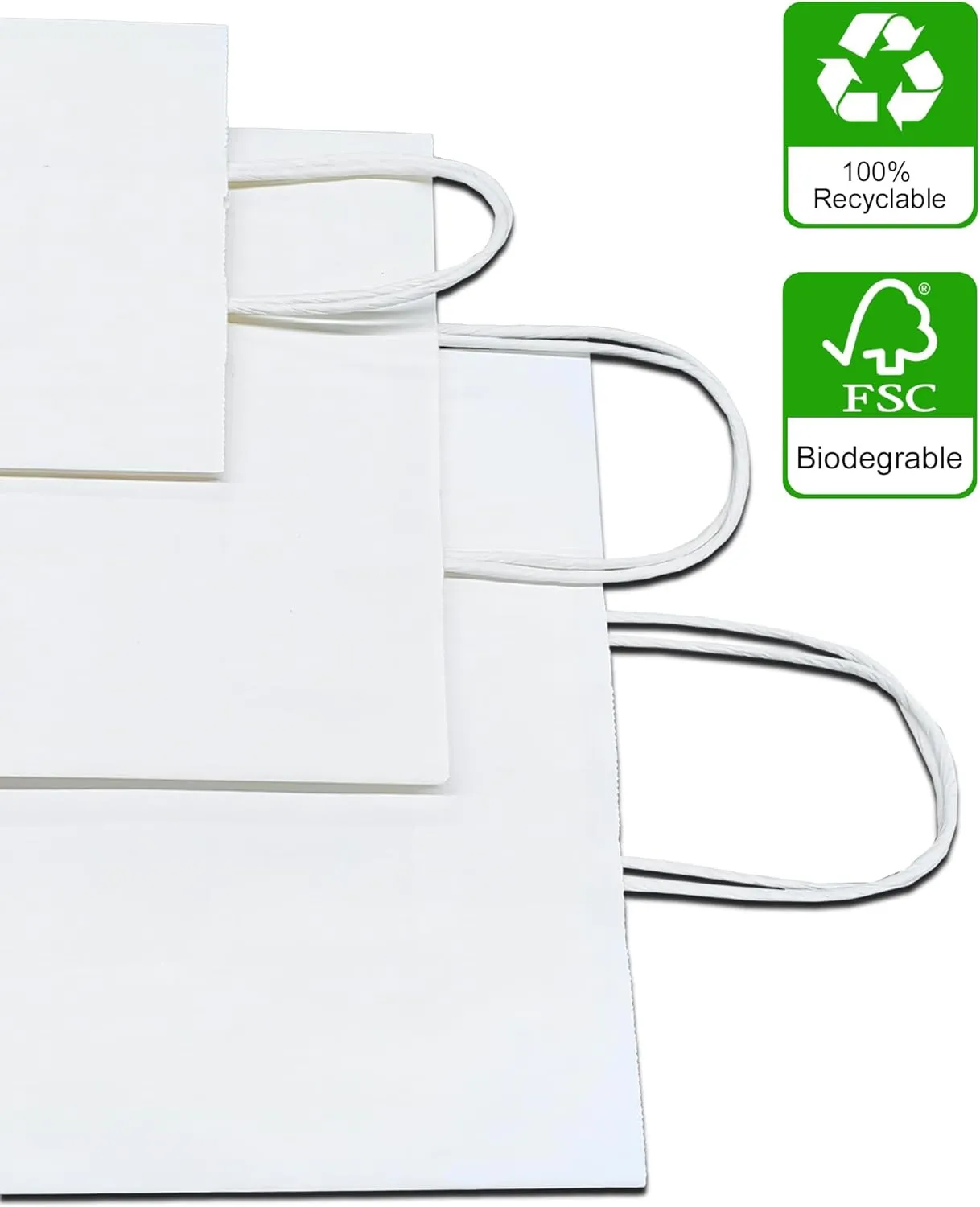BAG BOX 50 Pack 8.25x4.3x10.6 Inch White Gift Bags with Handles,Bulk Kraft Paper Bags for Shopping, Retail, Merchandise, Wedding, Party Favors, Paper Grocery Sacks