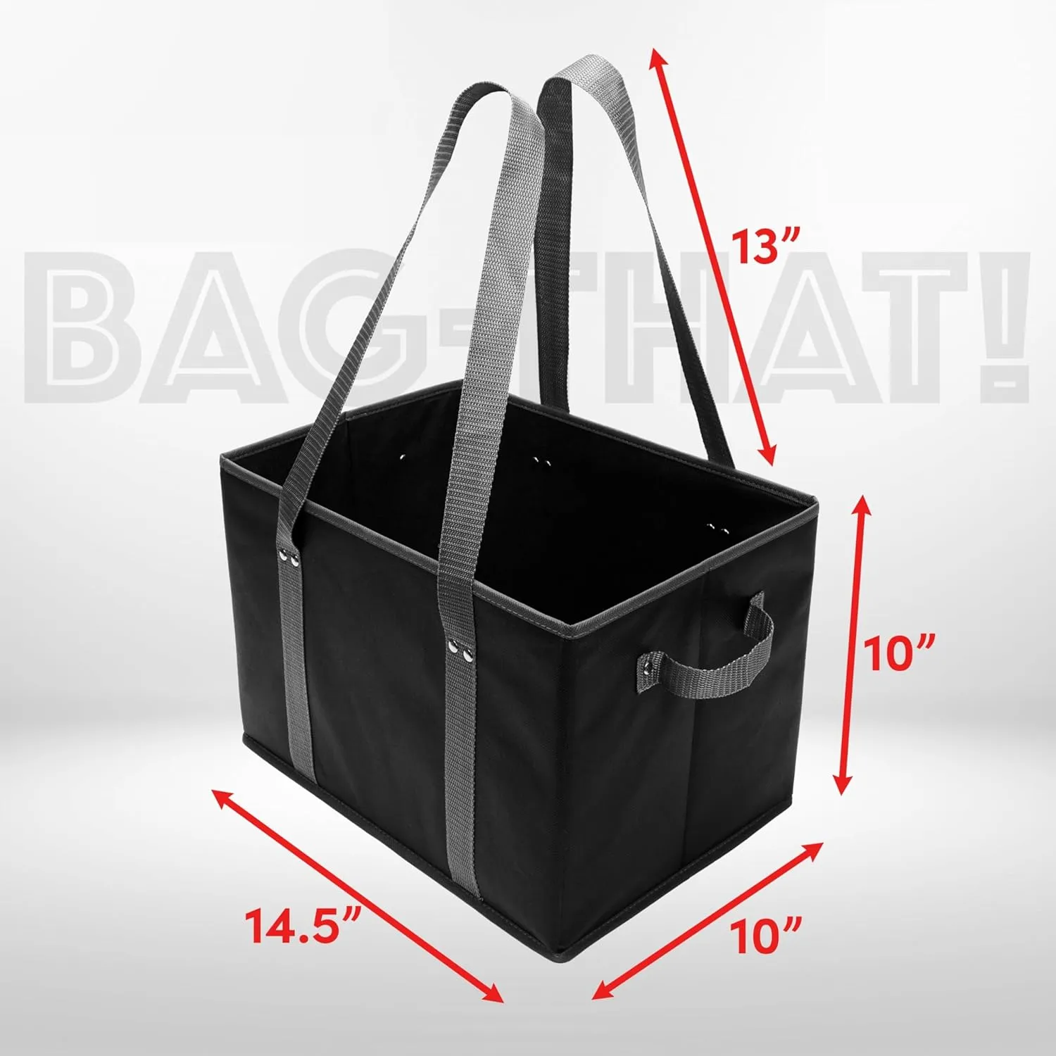 BAG-THAT! 4pk Reusable Grocery Bags Shopping Bags Tote Box Large Heavy Duty Groceries Bag Handles Foldable Reinforced Bottom (Black)