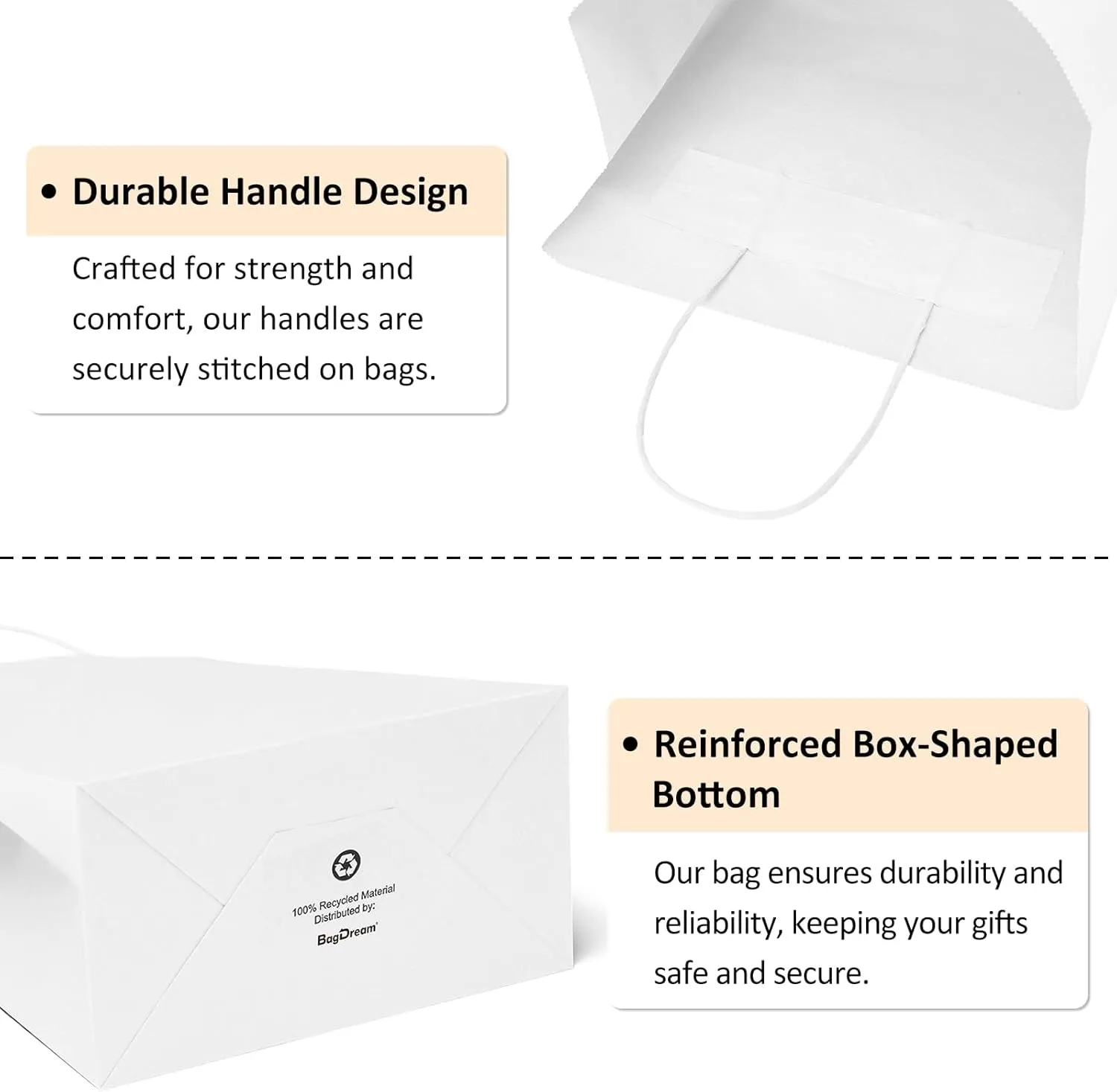 BagDream 25Pcs White Gift Bags 8x4.25x10.5 Kraft Paper for Gifts, Shopping Retail Merchandise Grocery Sacks, White Paper Bags with Handles Bulk Medium