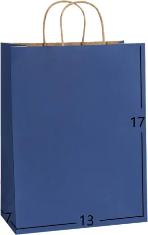 BagDream Paper Gift Bags 13x7x17 50Pcs - Party Favor, Shopping, Retail, Merchandise Bags - Recycled Navy Blue Kraft Paper With Handles Bulk