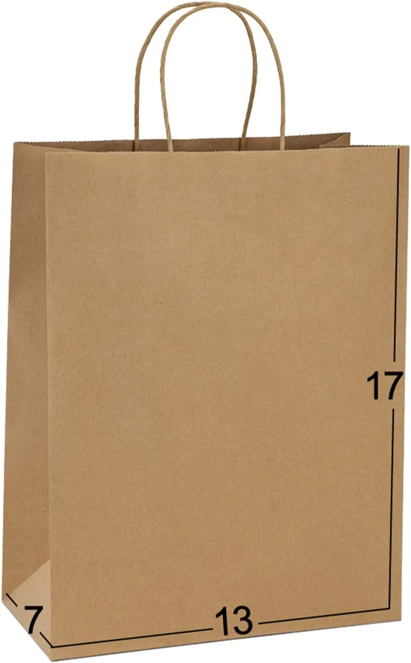 BagDream Paper Gift Bags 25Pcs 13x7x17 - Party, Shopping, Retail, Merchandise - Recycled Kraft With Handles Bulk Brown