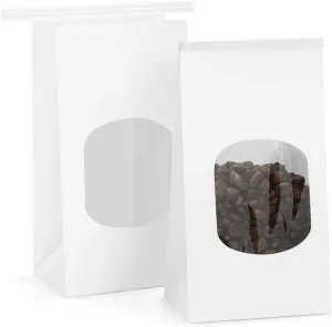 BagDream Small Bakery Bags with Window 100Pcs 3.54x2.36x6.7 Inches Tin Tie Tab Lock Kraft White Window Paper Bags for Coffee Bean, Cookies, Treat, Snack