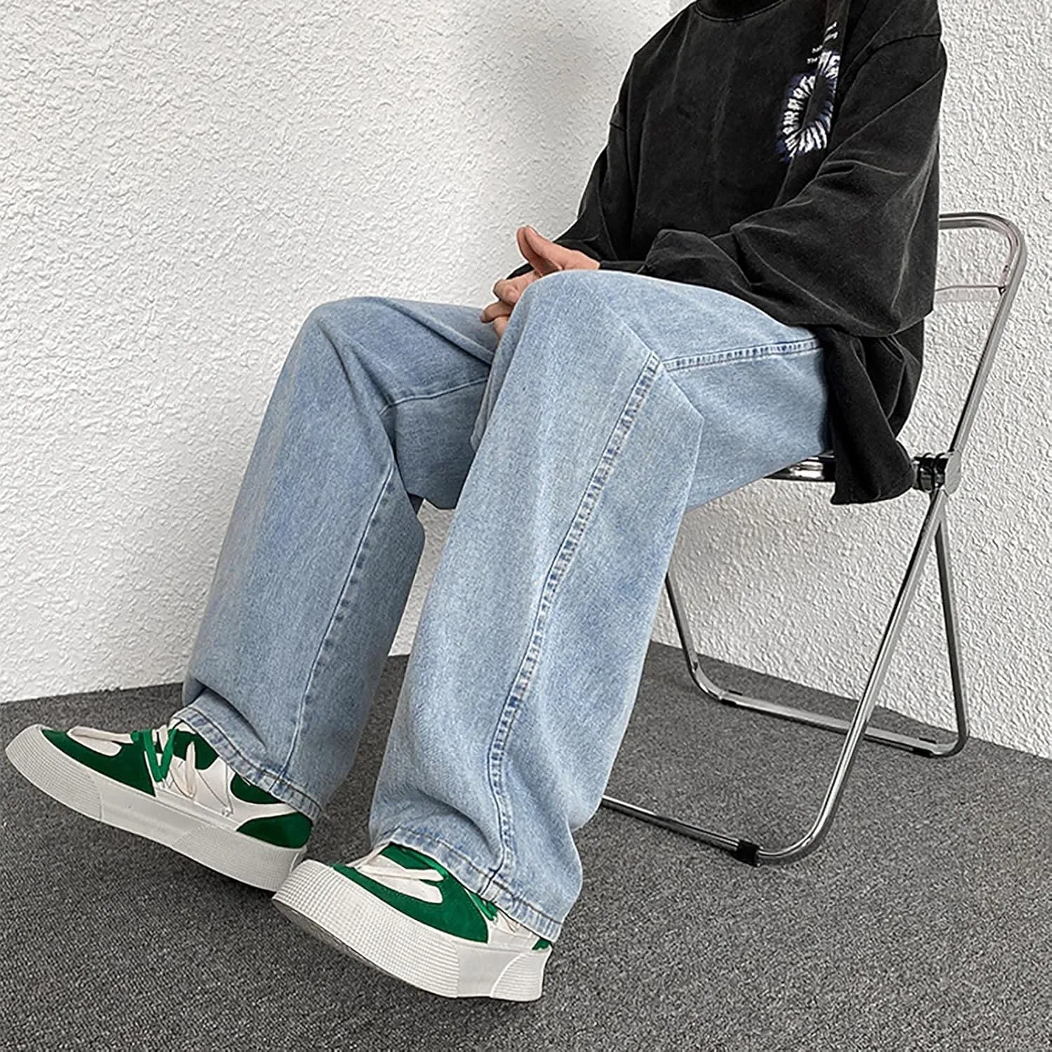Baggy Jeans Men Elastic Waist Loose Fitted Vintage 90s Denim Pants Y2k Hip Hop Straight Leg Skater Jeans Streetwear
