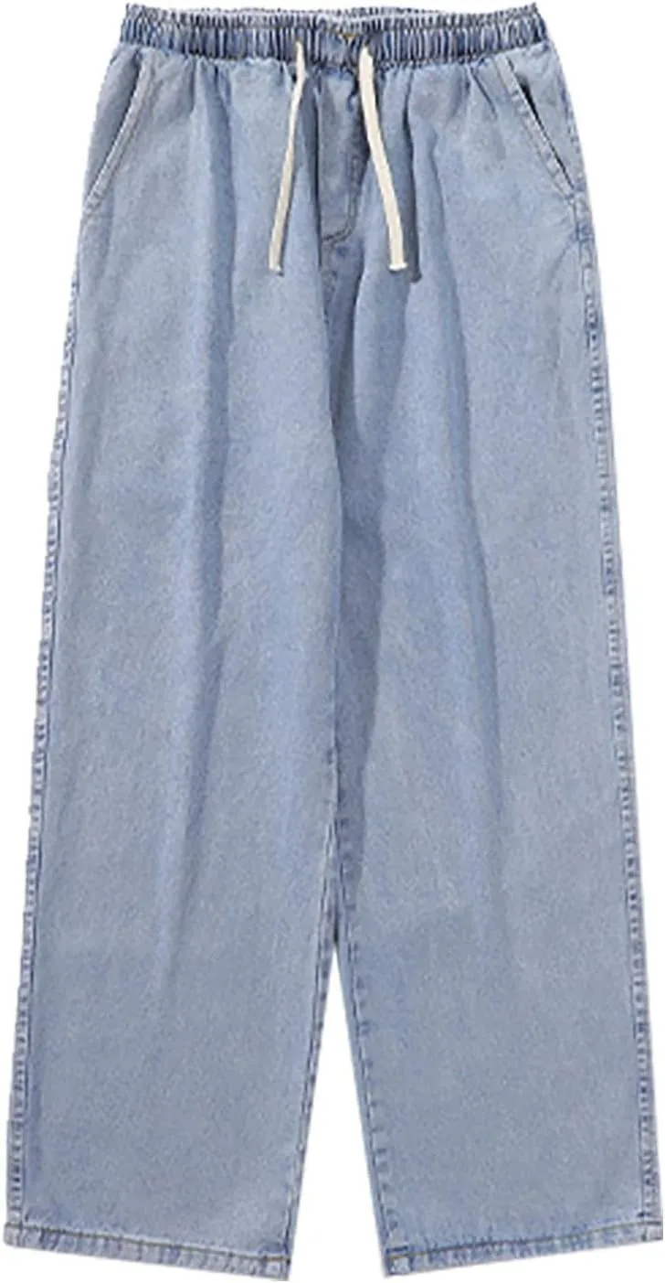 Baggy Jeans Men Elastic Waist Loose Fitted Vintage 90s Denim Pants Y2k Hip Hop Straight Leg Skater Jeans Streetwear