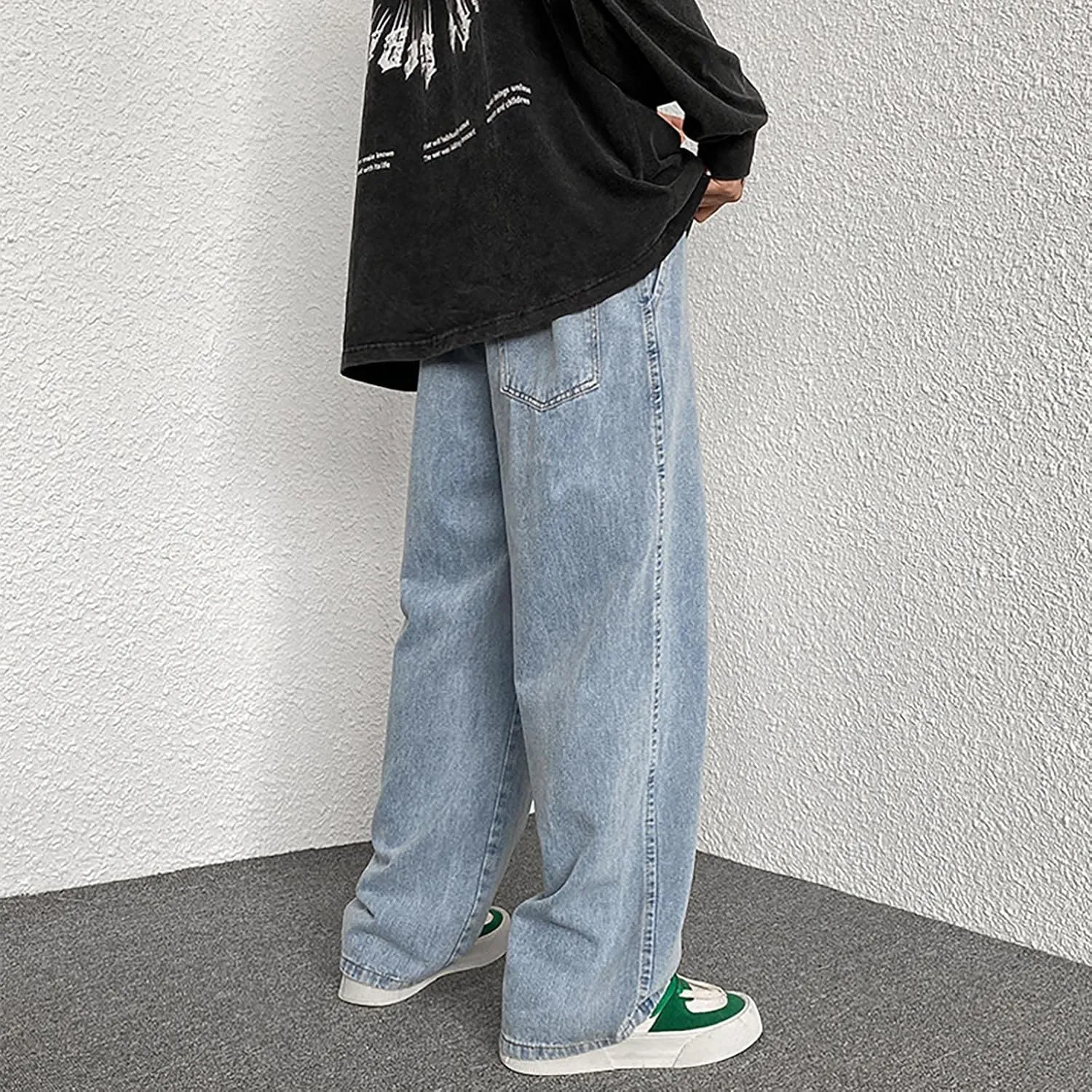 Baggy Jeans Men Elastic Waist Loose Fitted Vintage 90s Denim Pants Y2k Hip Hop Straight Leg Skater Jeans Streetwear
