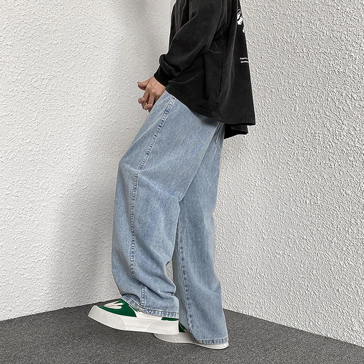 Baggy Jeans Men Elastic Waist Loose Fitted Vintage 90s Denim Pants Y2k Hip Hop Straight Leg Skater Jeans Streetwear