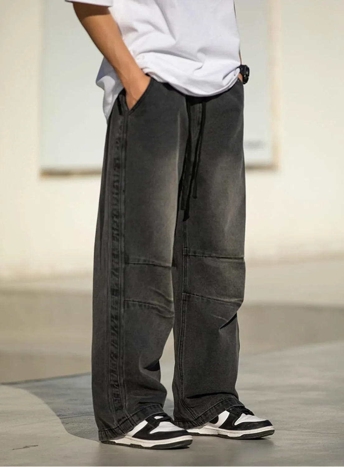 Baggy Jeans Men Elastic Waist Y2k Hip Hop Skater Jeans Streetwear Loose Fit Straight Leg Denim Pants