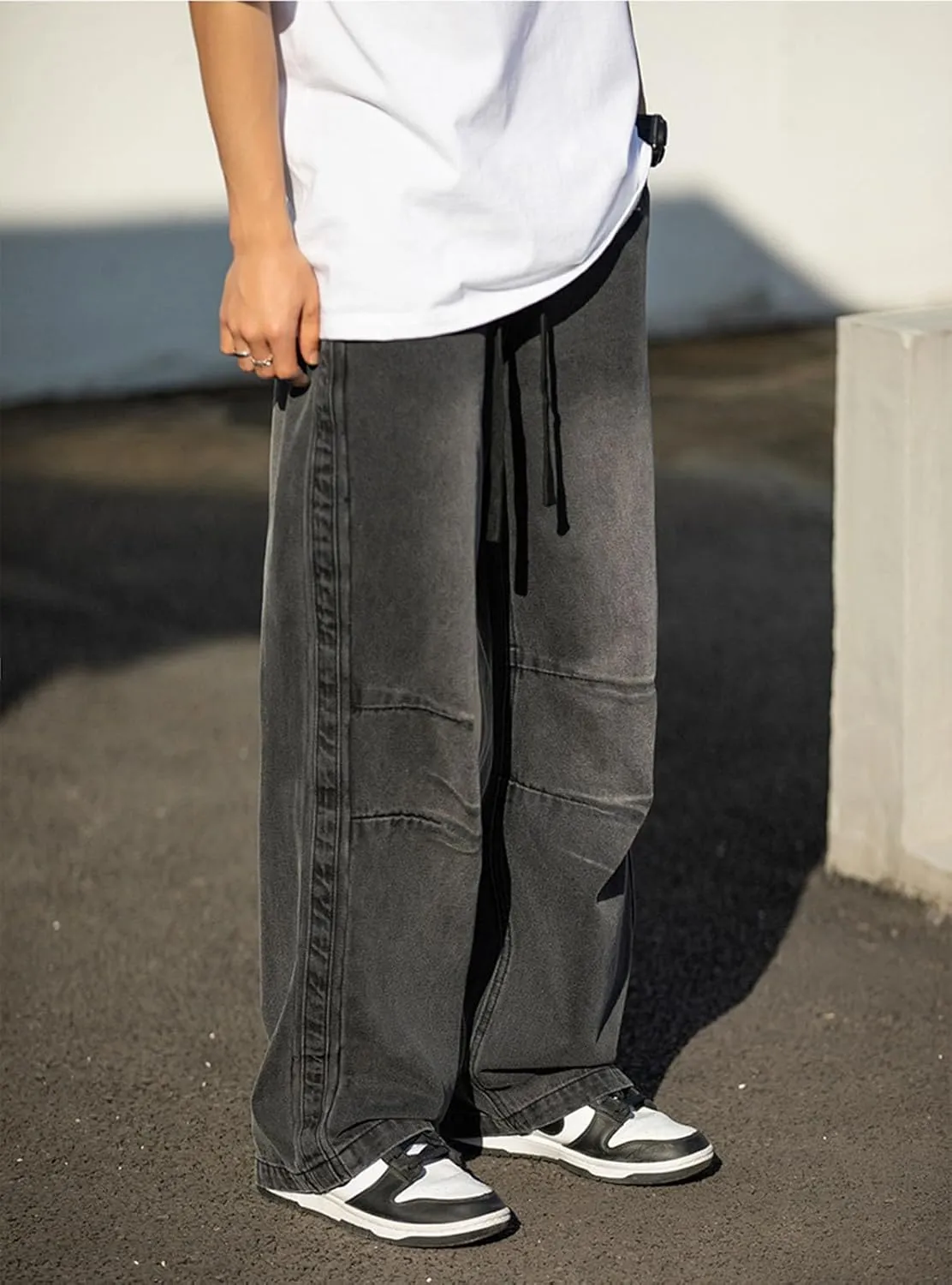 Baggy Jeans Men Elastic Waist Y2k Hip Hop Skater Jeans Streetwear Loose Fit Straight Leg Denim Pants