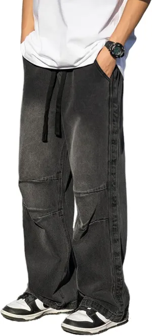 Baggy Jeans Men Elastic Waist Y2k Hip Hop Skater Jeans Streetwear Loose Fit Straight Leg Denim Pants