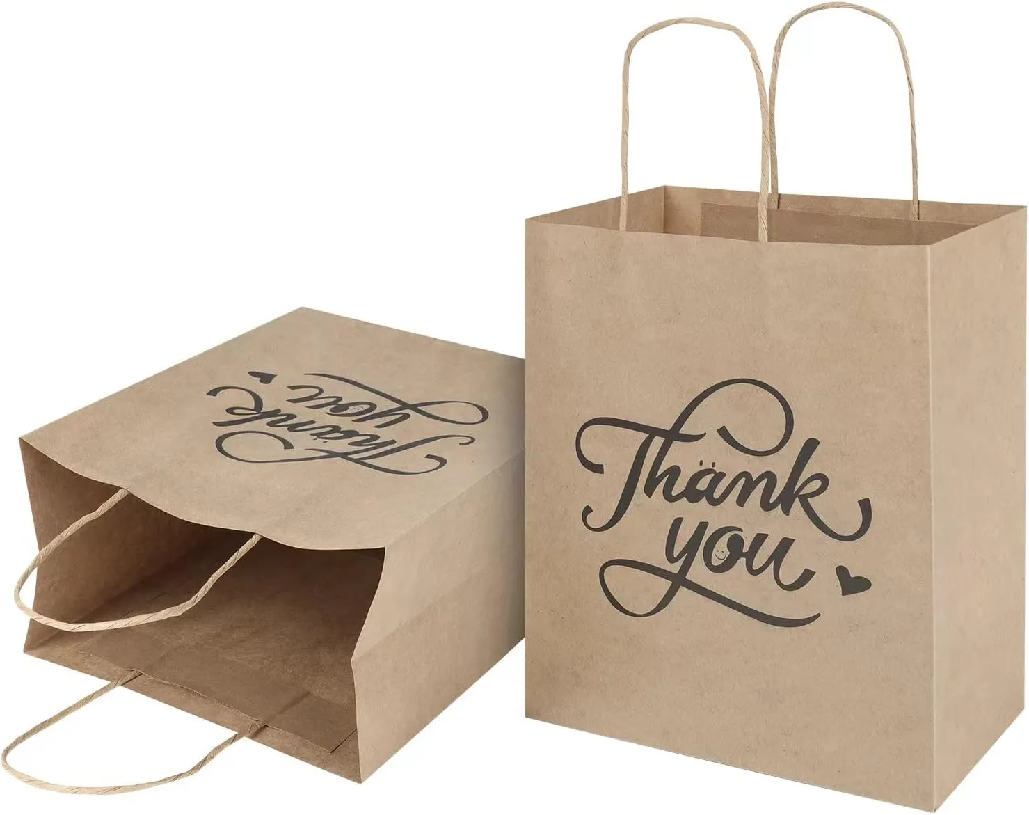 bagmad 100 Pack 8x4.75x10 Inch Medium Brown Paper Gift Bags with Handles Bulk, Thank You Kraft Paper Bags for Party Favors Grocery Retail Shopping Wedding Craft Sacks (Plain Natural, 100pcs Count)
