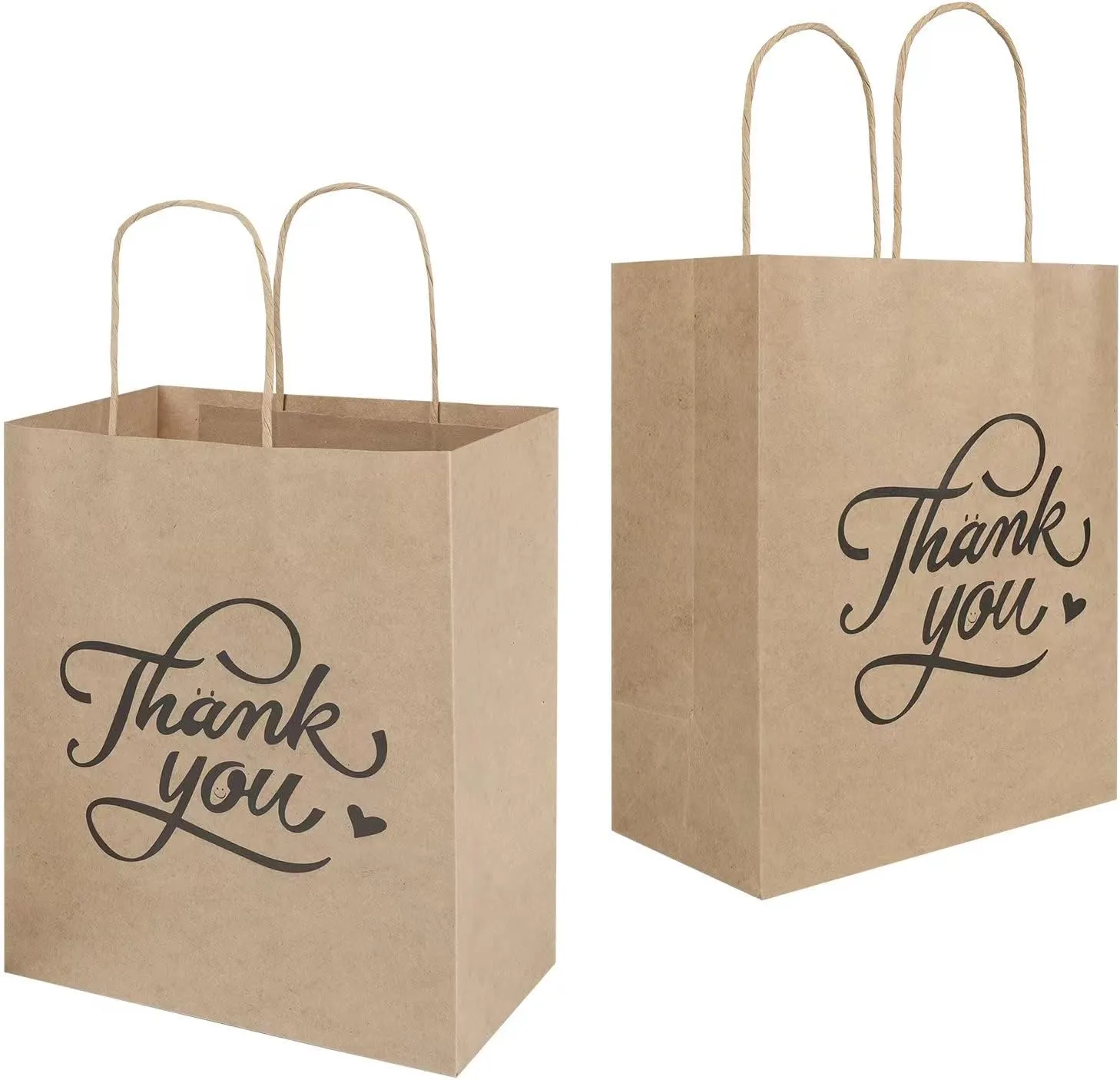 bagmad 100 Pack 8x4.75x10 Inch Medium Brown Paper Gift Bags with Handles Bulk, Thank You Kraft Paper Bags for Party Favors Grocery Retail Shopping Wedding Craft Sacks (Plain Natural, 100pcs Count)