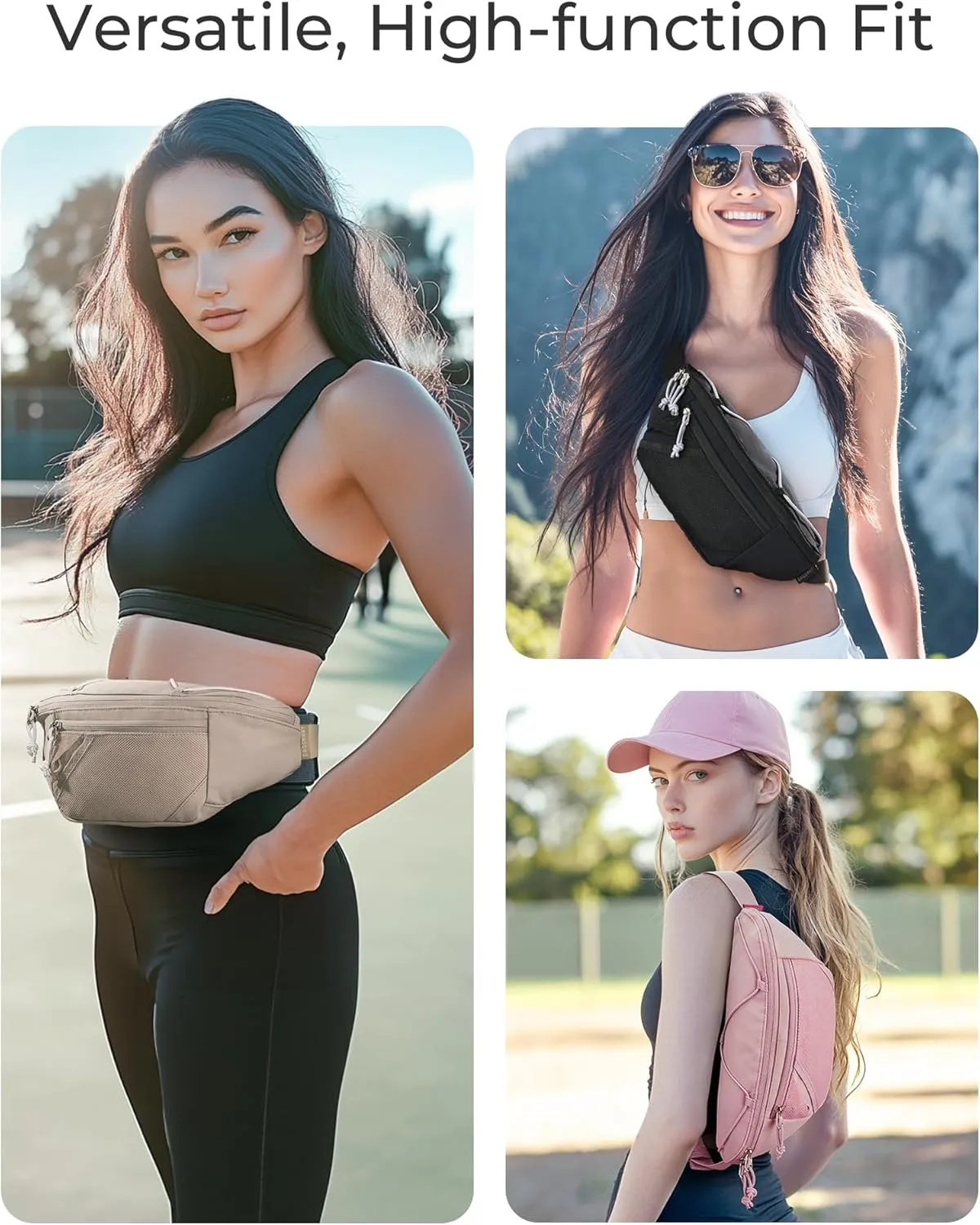 BAGSMART Fanny Packs for Women Belt Bag with Adjustable Strap Crossbody Waist Pack for Running Hiking Workout Travel, Black