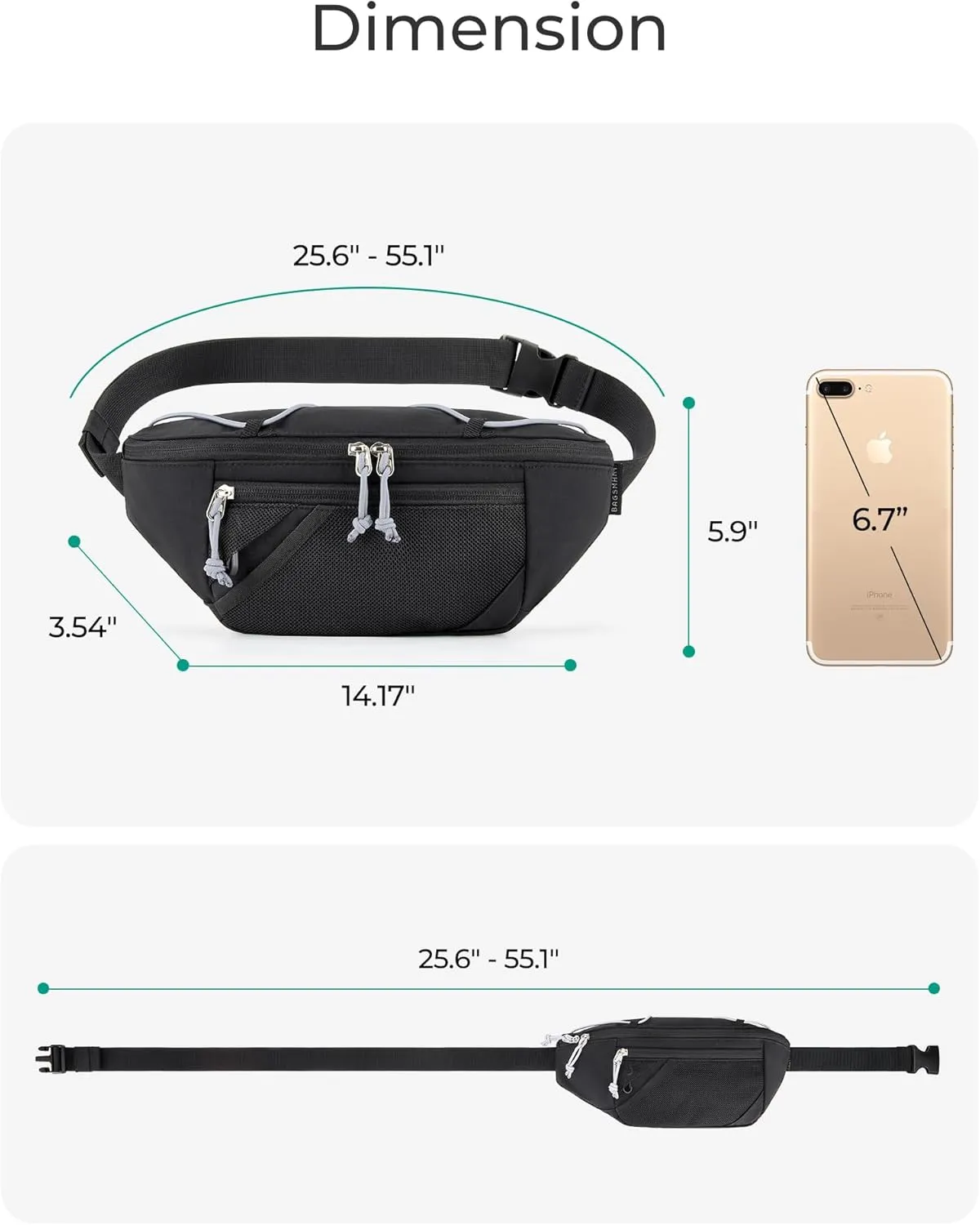 BAGSMART Fanny Packs for Women Belt Bag with Adjustable Strap Crossbody Waist Pack for Running Hiking Workout Travel, Black