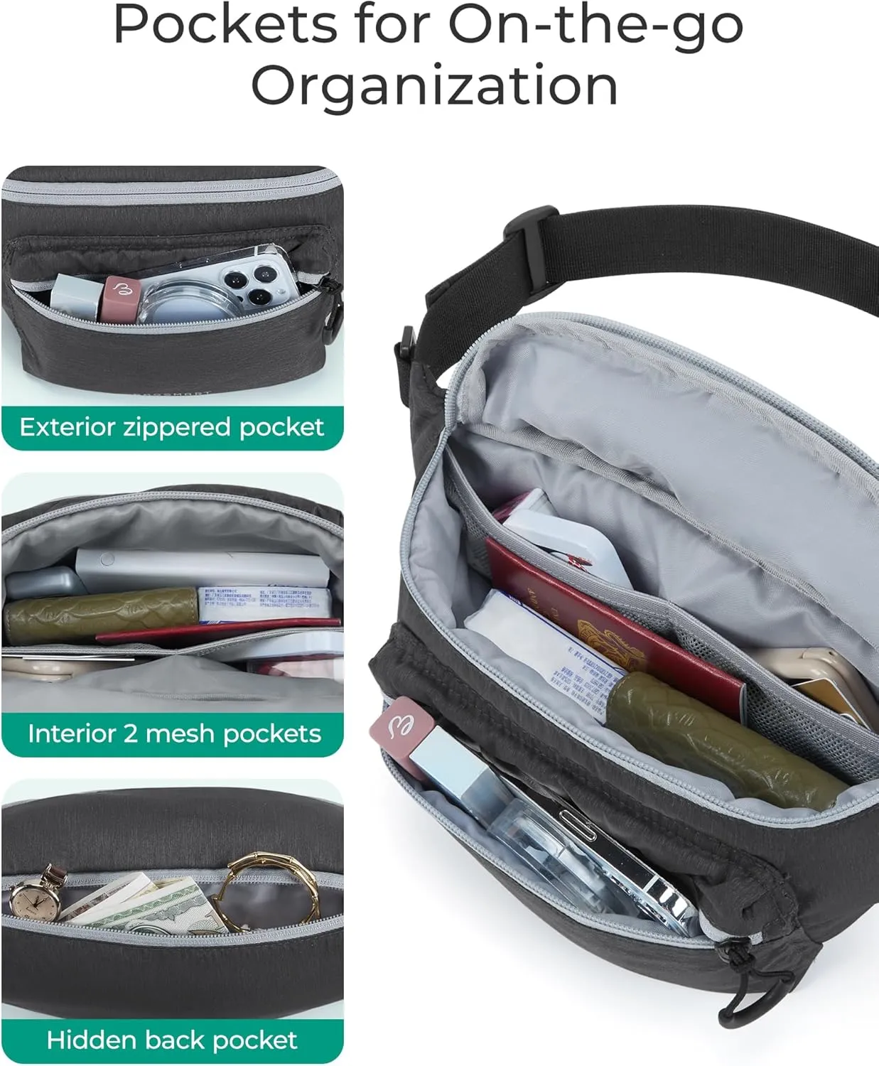 BAGSMART Fanny Packs for Women Men Crossbody Waist Bag with Adjustable Strap Belt Bag for Running Sport Travel Hiking, Beige