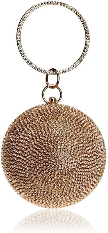 Ball Shape Clutch Purse Party Handbag Rhinestone Ring Handle Evening Bag
