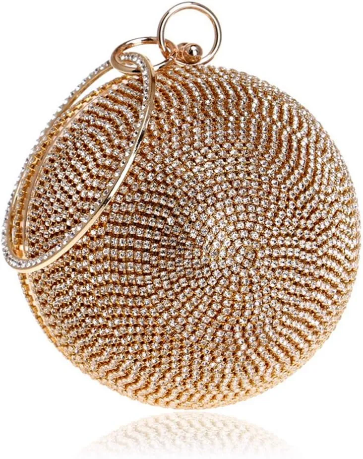 Ball Shape Clutch Purse Party Handbag Rhinestone Ring Handle Evening Bag