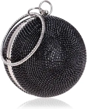 Ball Shape Clutch Purse Party Handbag Rhinestone Ring Handle Evening Bag