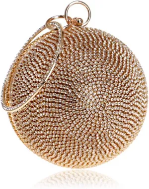 Ball Shape Clutch Purse Party Handbag Rhinestone Ring Handle Evening Bag