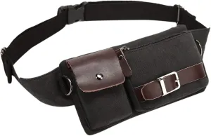 BAOSHA YB-01 Vintage Men's Waist Bag Sports Waist Pack Bum Bag Security Money Waist Day Pack Pouch Hip Belt Bag Bumbag Black