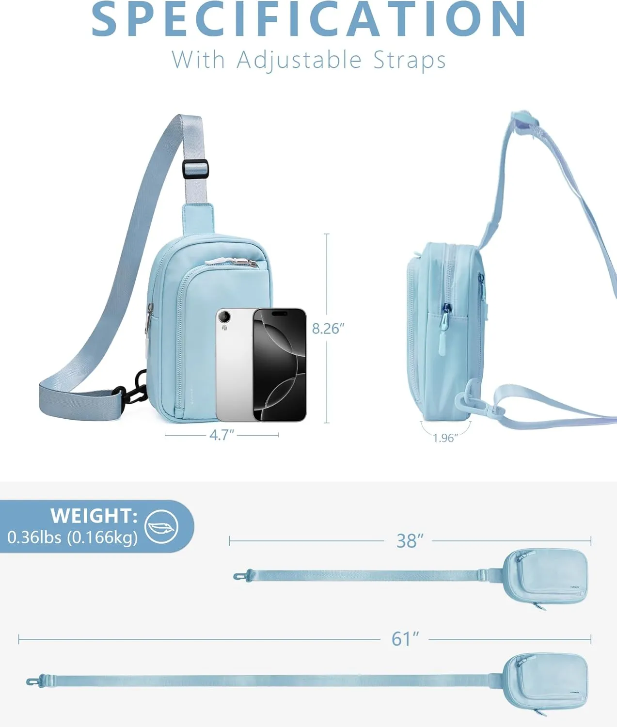 BAPHITY Small Sling Bag for Women and Men, Crossbody Bag Trendy, Fanny Packs Purses Chest Bag Small Backpack for Travel - Light Blue
