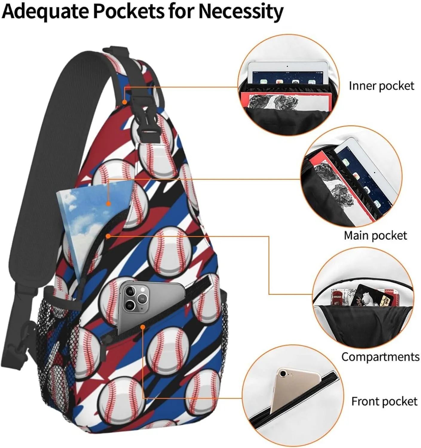 Baseball Sling Backpack Sports Crossbody Bag For Women Men Sling Bag Travel Hiking Chest Bag Unisex