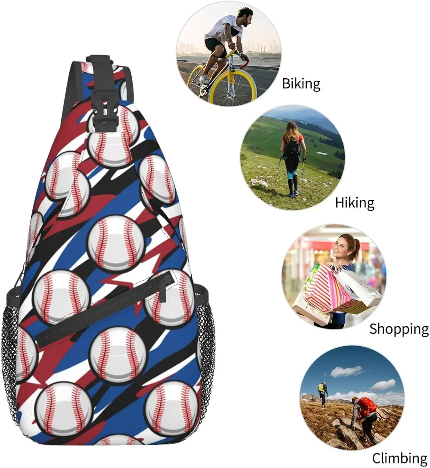 Baseball Sling Backpack Sports Crossbody Bag For Women Men Sling Bag Travel Hiking Chest Bag Unisex