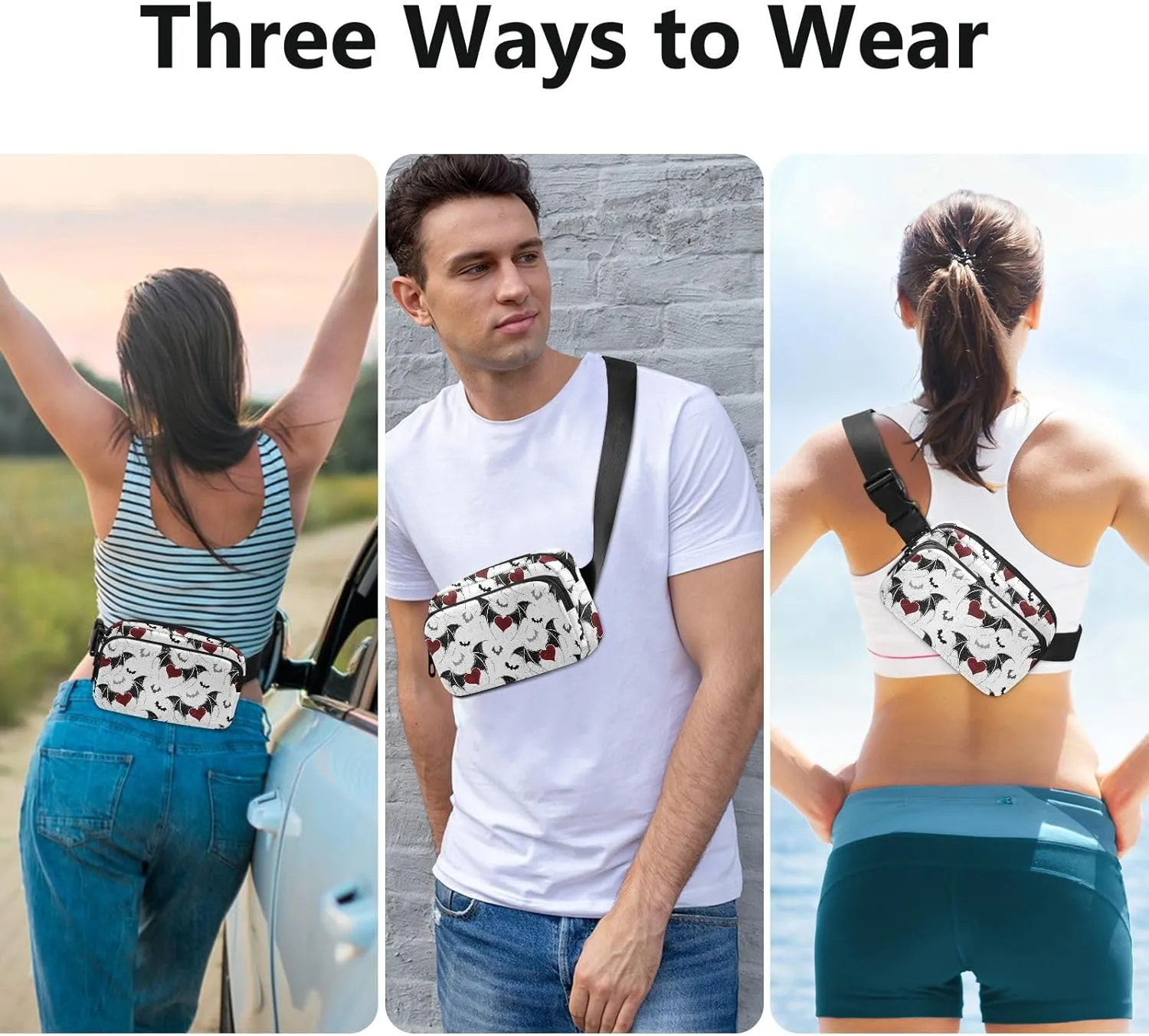 Bat Fanny Pack for Women Belt Bag Unisex Waterproof Adjustable Strap Waist Pouch Presents Casual Cycling Running