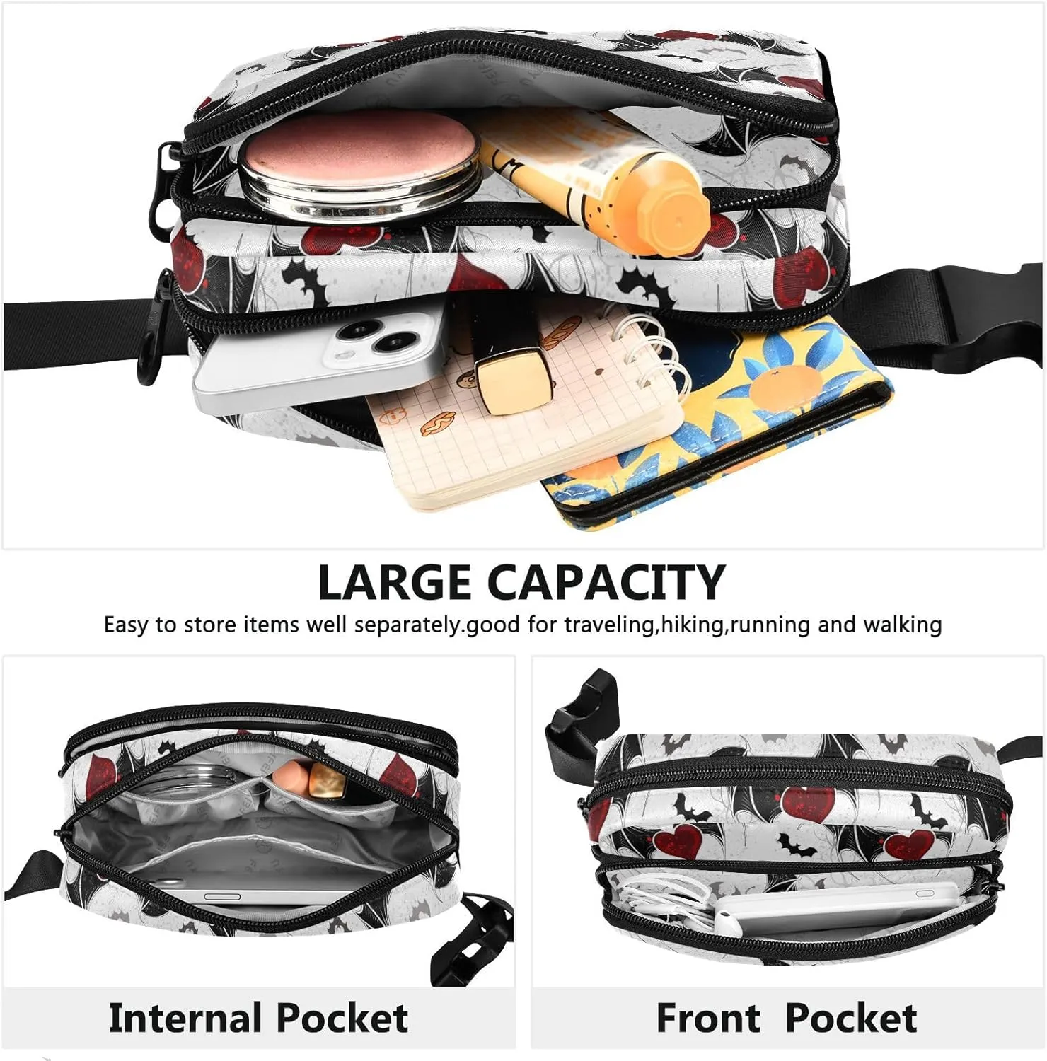 Bat Fanny Pack for Women Belt Bag Unisex Waterproof Adjustable Strap Waist Pouch Presents Casual Cycling Running