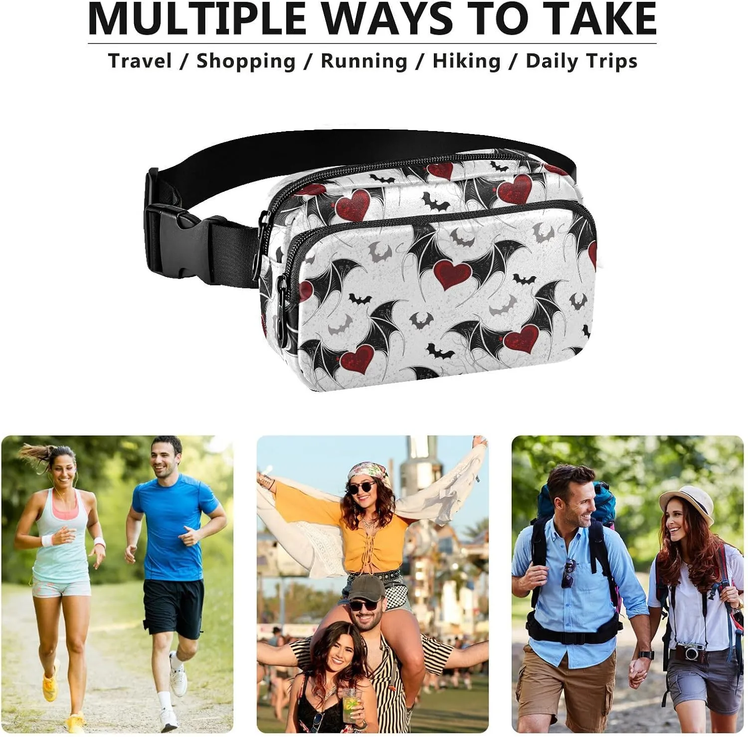 Bat Fanny Pack for Women Belt Bag Unisex Waterproof Adjustable Strap Waist Pouch Presents Casual Cycling Running