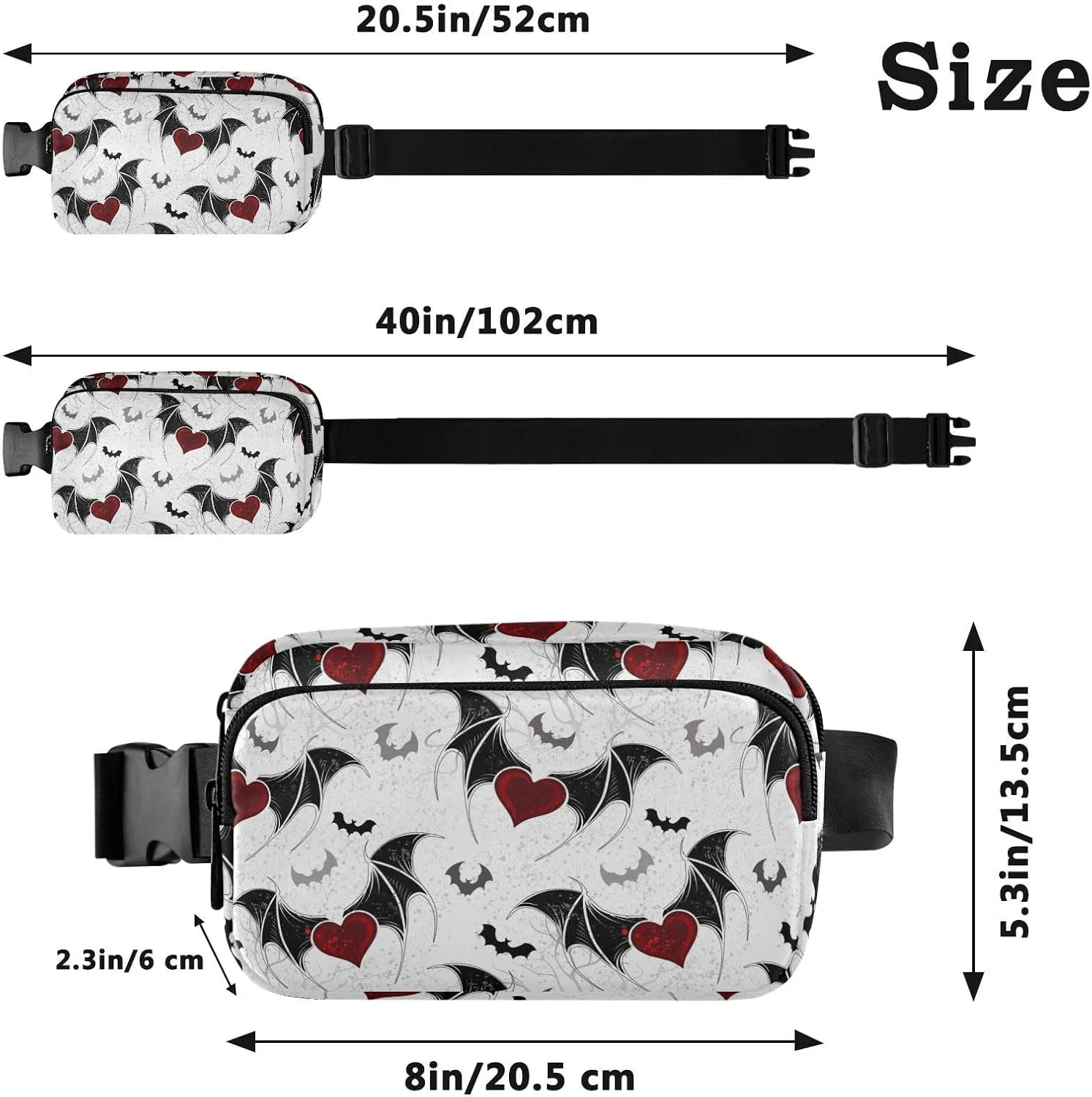 Bat Fanny Pack for Women Belt Bag Unisex Waterproof Adjustable Strap Waist Pouch Presents Casual Cycling Running
