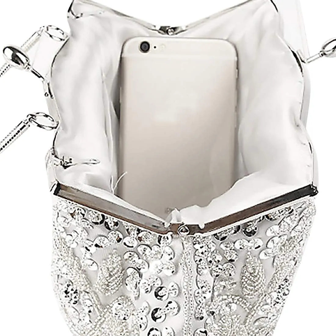 Beaded Sequin Design Flower Evening Purse Large Clutch Bag