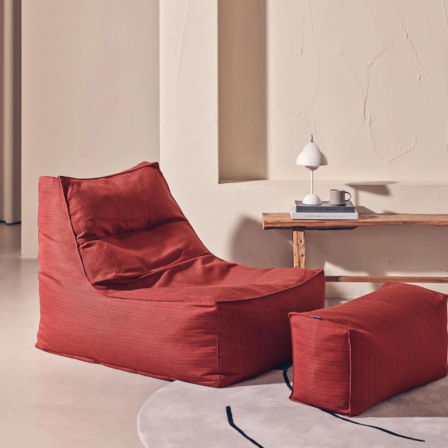 Bean Bag 607R in & Outdoor with Footstool (Cover Only, No Filler) - Removable, Washable, Weatherproof Outdoor Fabric (Ibiza Red)