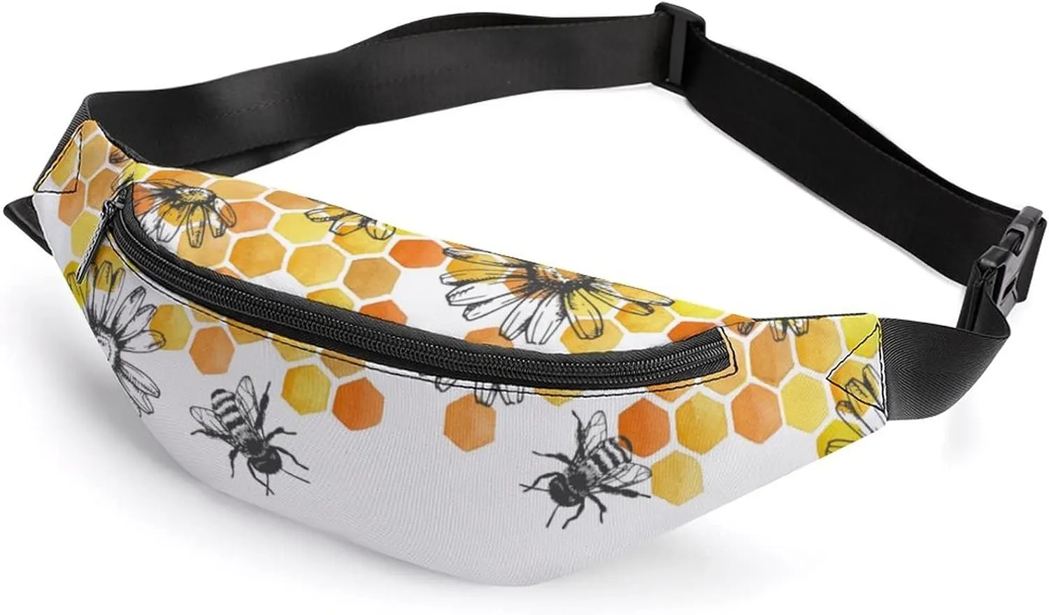 Bee Sunflowe Fanny Pack for Women Men Small Running Belt Waist Pouch Bag with Zipper Adjustable Strap Casual Waist Pack Hands-Free Phone Holder with Headphone for Travel Jogging Hiking Walking Cycling