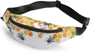 Bee Sunflowe Fanny Pack for Women Men Small Running Belt Waist Pouch Bag with Zipper Adjustable Strap Casual Waist Pack Hands-Free Phone Holder with Headphone for Travel Jogging Hiking Walking Cycling