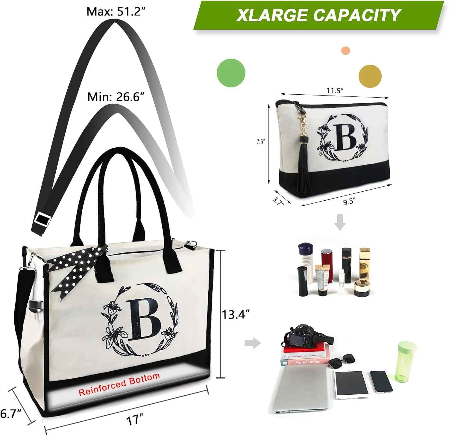 BeeGreen Personalized-Tote-Bag-for Women Mom Teacher Friends Sister Gift Bags with Comestic Bag