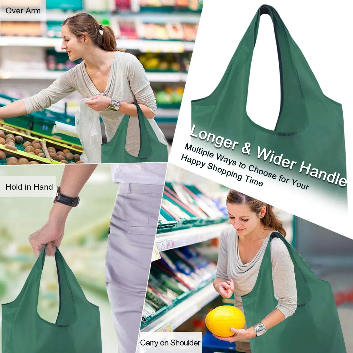 BeeGreen Reusable Bags for Shopping Machine Washable 12 Pack Xlarge Grocery bags Reusable Heavy Duty Folding with Elastic Band Colorful Tote Gift Bags Lightweight Durable Polyester