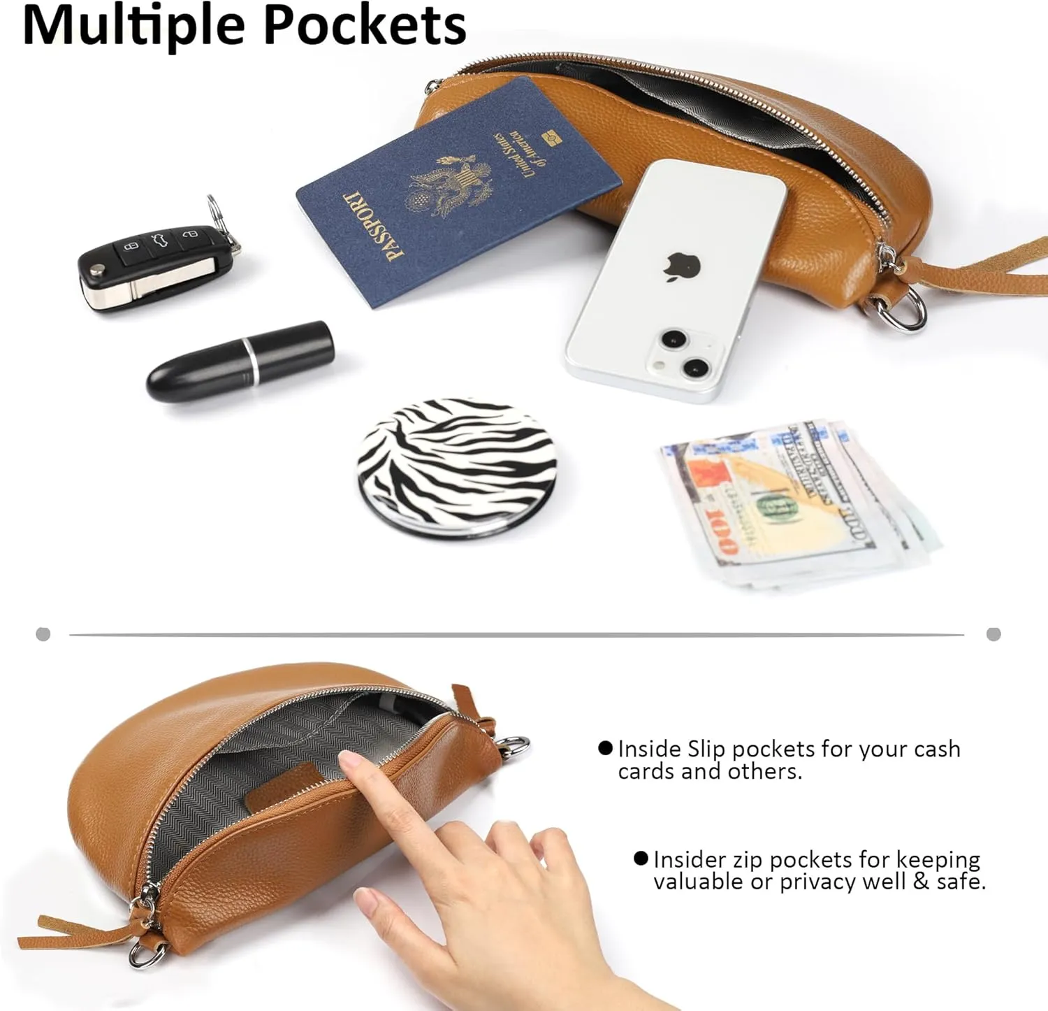 befen Geniune Leather Small Sling Bags Fanny Pack Crossbody Bags Purses Gifts for Women Teen Girls Travel