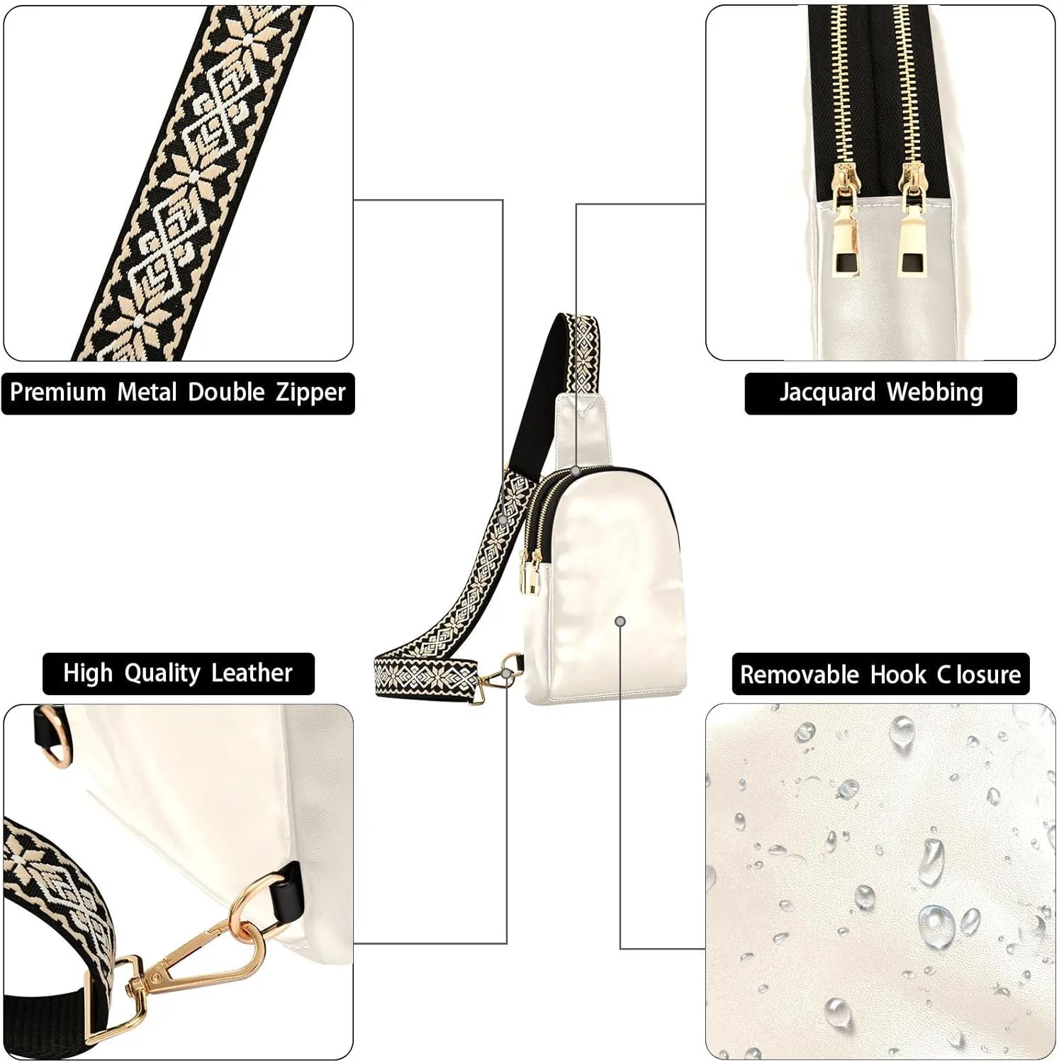 Beige Crossbody Sling Bag for Women Men Leather Chest Bags Purse Adjustable Cross Body Daypack for Workout Outdoors Travel