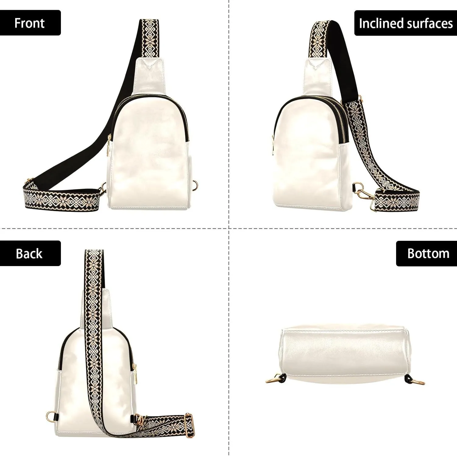 Beige Crossbody Sling Bag for Women Men Leather Chest Bags Purse Adjustable Cross Body Daypack for Workout Outdoors Travel
