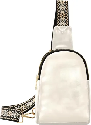 Beige Crossbody Sling Bag for Women Men Leather Chest Bags Purse Adjustable Cross Body Daypack for Workout Outdoors Travel