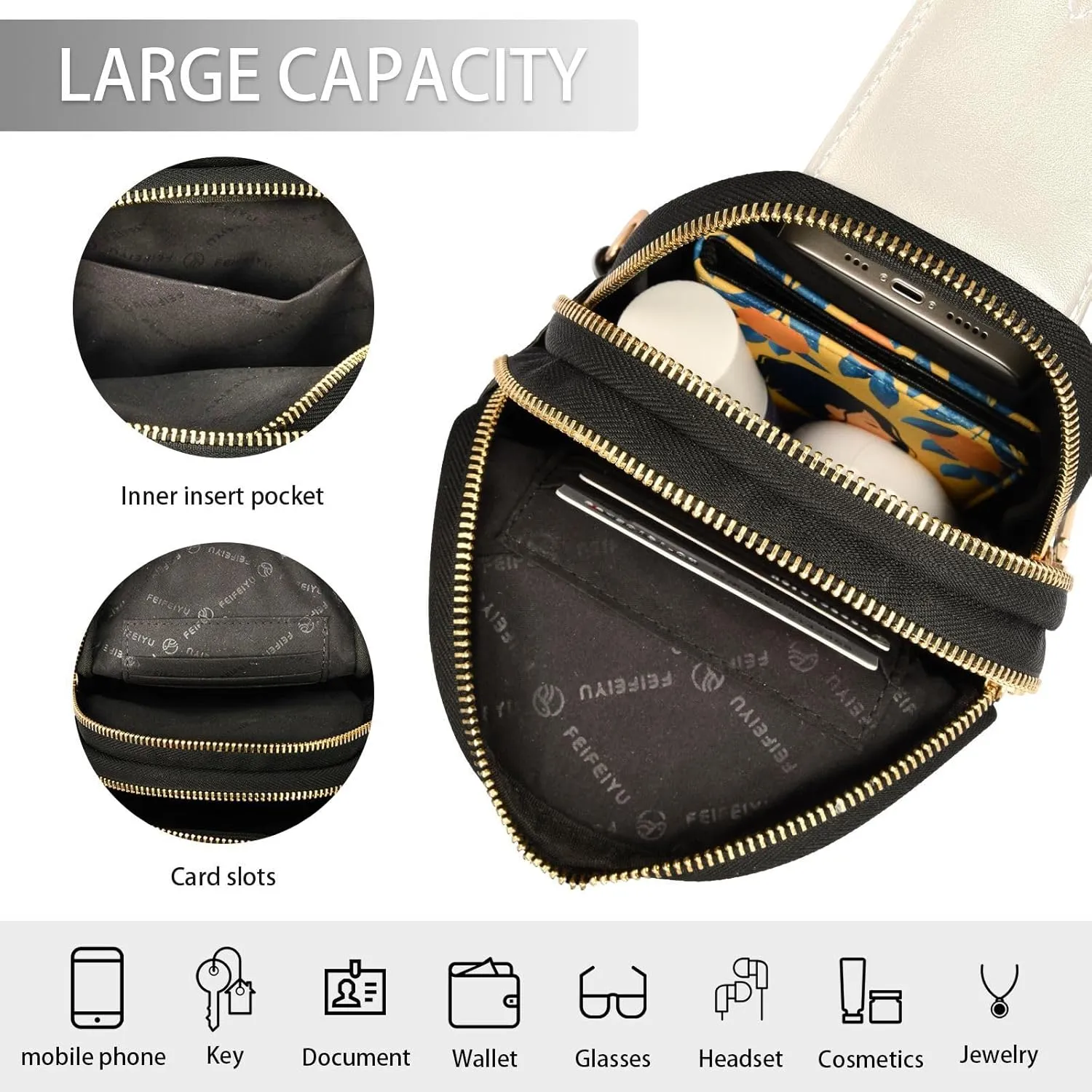 Beige Crossbody Sling Bag for Women Men Leather Chest Bags Purse Adjustable Cross Body Daypack for Workout Outdoors Travel