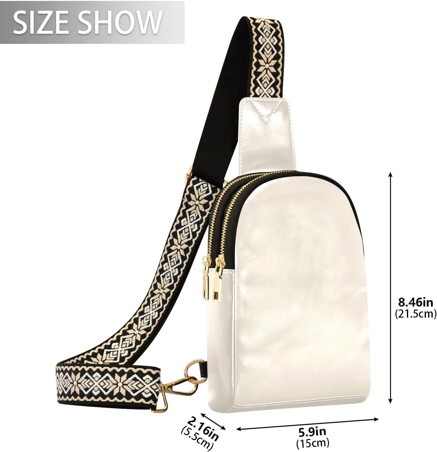 Beige Crossbody Sling Bag for Women Men Leather Chest Bags Purse Adjustable Cross Body Daypack for Workout Outdoors Travel