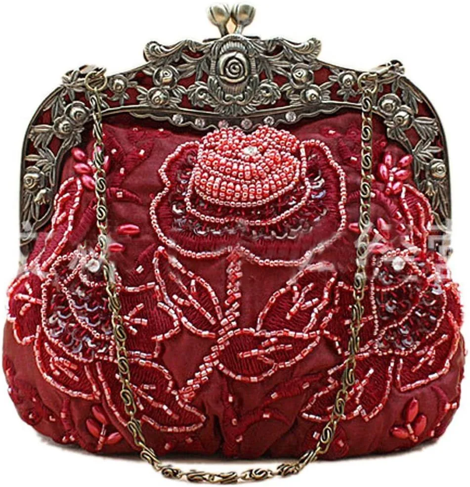 Belsen Women's Vintage Beaded Sequin Flower Evening Handbags