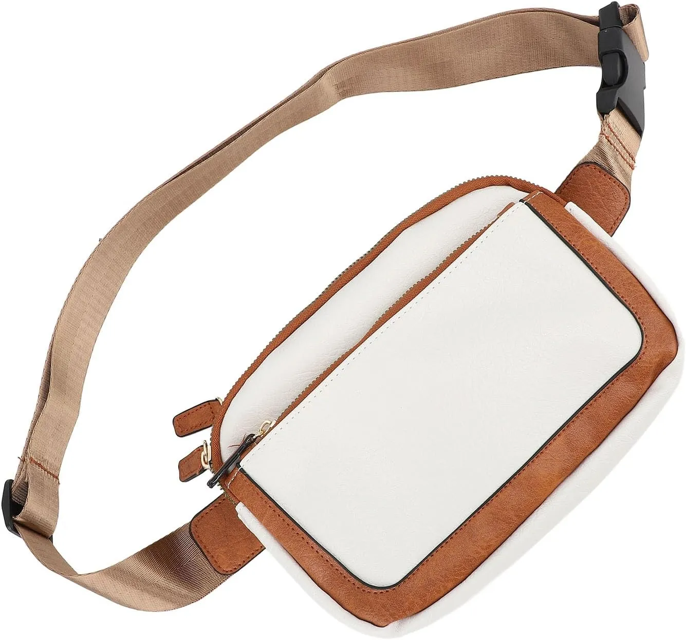 Belt Bag, Artificial PU Stylish Adjustable Strap Waist Pack for Travel (Beige Brown)