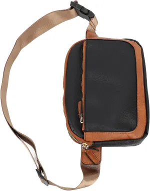 Belt Bag, Artificial PU Stylish Adjustable Strap Waist Pack for Travel (Black Brown)