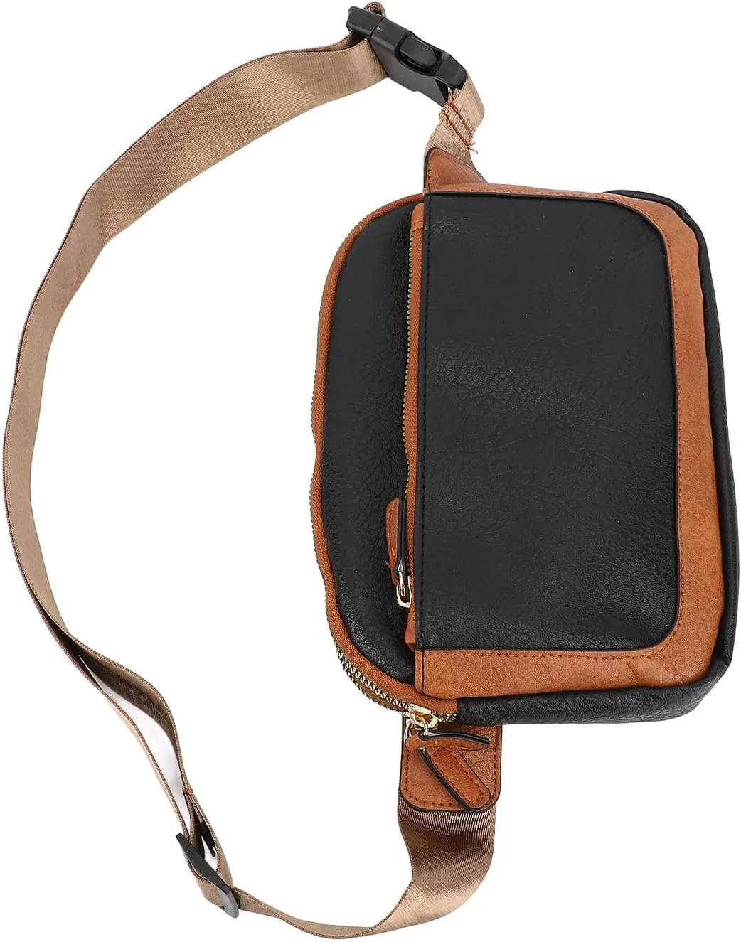 Belt Bag, Artificial PU Stylish Adjustable Strap Waist Pack for Travel (Black Brown)